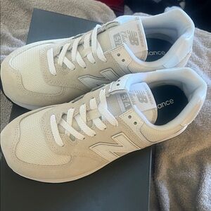 New Balance White and Gray 574 Sneakers